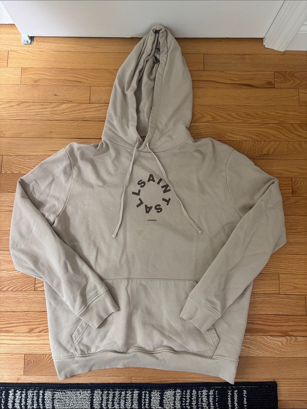 All Saints Beige Pullover Hoodie with Central Logo